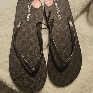 Calvin Klein Brown Sandals with Textured Footbed